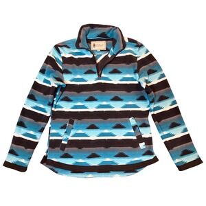 Outback Trading Co Womens Kate Henley Aztec Fleece Quarter Zip Pullover Blue LG